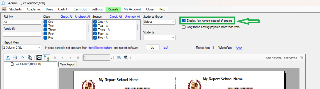 Display fee names instead of arrears on fee vouchers